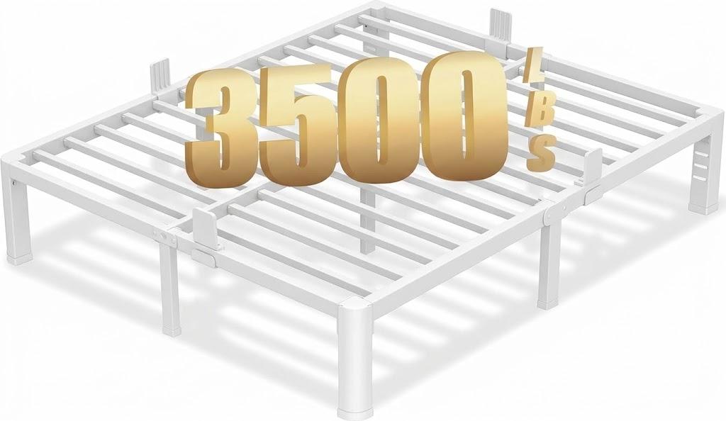 10 Inch Queen Bed Frame with Rounded Corner and Headboard Hole Mattress Retainers 3500 LBS Metal Heavy Duty Steel Slats Support No Box Spring Needed Platform Noise Free Easy Assembly