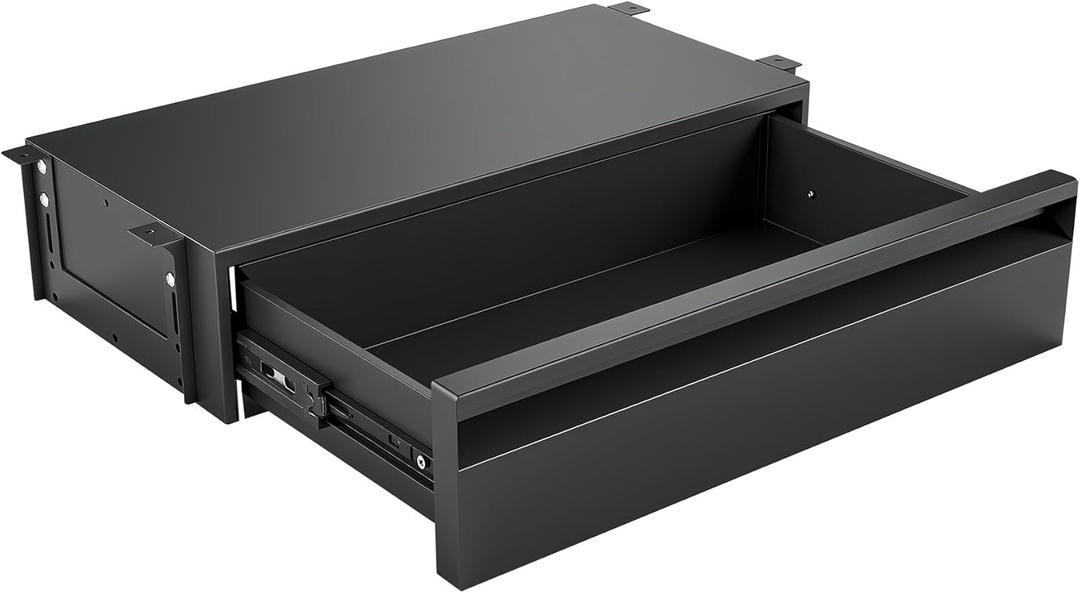 POPMOON 16.6 In Under Desk Drawer For Desk,Adjustable Height, Pull out Storage Organizer with Slide Extension Mounted Under Flat Wooden Table or Workbench, Carbon Steel Hidden Desk Drawer