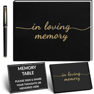 2 x Funeral Guest Book for Memorial Service, in Loving Memory Guest Book with Table Sign, Pen and Box, Guest Sign in Book for Funeral Service, Elegant Black Memorial Books for Celebration of Life