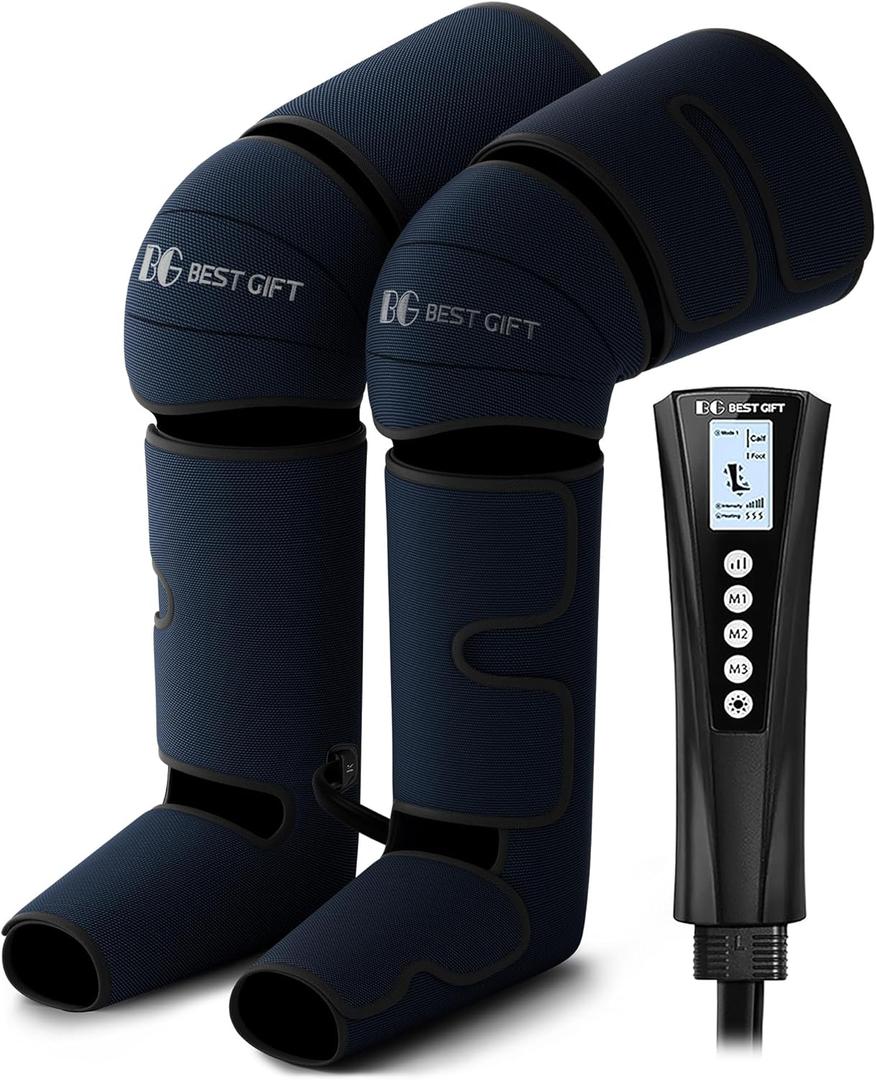 Gifts for Dad Mom Men Women Christmas Mothers Day, Fathers Day, Air Compression Massager with Heat for Foot, Leg, Calf, Thigh, Knee, Helpful for Vericose Veins, Muscle Fatigue, Cramps, Swelling, Edema (Deep Blue)