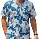 Hardaddy Men's Hawaiian Shirt Short Sleeve Tropical Button Down Shirts Floral Leaf Summer Beach Tops Holiday Wear (XXL)