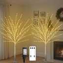 Remon 2Pack 4FT Lighted Birch Trees, Birch Tree with 400 LED Lights, 8 Flash Modes and Timer, Dimmable, Light Up Twig Christmas Tree for Indoor Outdoor Home Party Garden Wedding Decorations