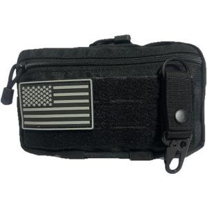 Tactical Molle Admin Pouch Utility Laser Cut Tool Pouch Bag Horizontal Modular Pouches Include US Flag Patch and Keychain Multi-Purpose EDC Pouch Organizer (Black)