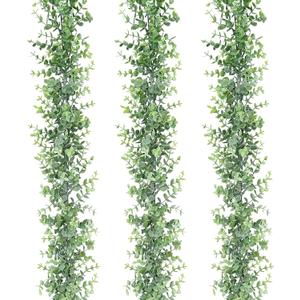Dolicer 3 Pack Artificial Eucalyptus Garland, 6Ft/Pcs Greenery Garland Faux Vines Garlands Plant Artificial Hanging Eucalyptus Leaves Green Garlands Decor for Bedroom Wedding Arch Wall Party Table