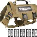 WINSEE Service Dog Vest Harness for Large Dog, Tactical Working MOLLE Vest with 4 Pet Patches, No Pull Heavy Duty Harness for Training Walking (Brown)