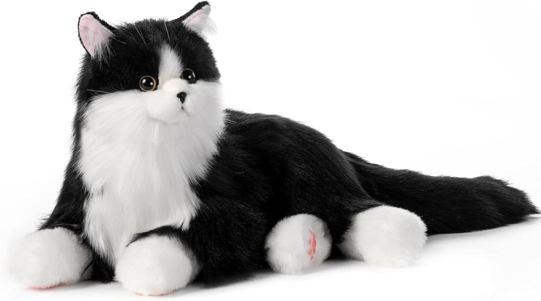 Chongker Interactive Companion Robot Cat Pets, Handmade Weighted Stuffed Animals, Cat Plush Toy with Voice Response, Realistic Heartbeat and Purring, Black Cat