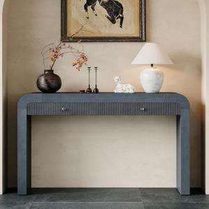 Merax Rustic Console Table with Fluted Drawer Front, Entryway Table with Curved Corners & Thick Legs, Sturdy Sofa Table for Hallway & Living Room, Dark Navy, 54.3" Length