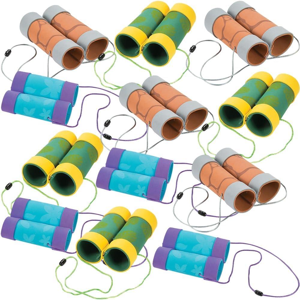 Fun Express Binoculars for Kids Craft Kit 12 Pack - Kids Binoculars Bulk Set for Sunday School Crafts & VBS Vacation Bible School Supplies | Cardboard Craft Kit for Summer Activities & Camp Crafts