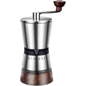 Ceramic Burr Manual Coffee Grinder with 8 Adjustable Coarseness Settings for Cold Brew Espresso Beans French Press Pour Over Drip Stainless Steel Hand Crank Coffee Mill for Home use or Travel Camping