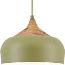 ELYONA Vintage Pendant Light Fixtures with Faux Pine Wood Grain, 12 Inch Adjustable Hanging Light Moss Green Metal Shade, Mid Century Modern Nordic Pendant Lamp for Kitchen Island Dining Room Bedroom