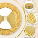Uiifan 50 Pcs Gold Charger Plates Bulk 13'' Antique Plastic Chargers, about 13 inches in diameter
