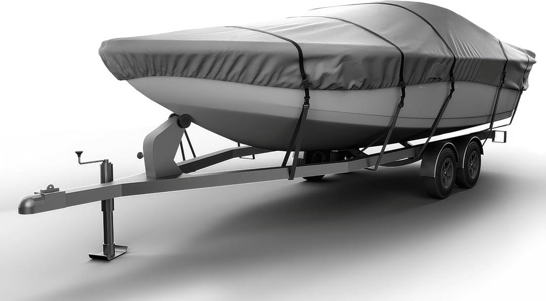Seal Skin Covers Universal Boat Cover, Waterproof Marine-Grade Cover for 20'-22' L & Up to 106" W, Heavy-Duty & UV-Resistant, Ideal for Bass Boats, V-Hull, Fishing & Runboat (Gray)