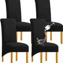 Waterproof XL/Oversized Dining Chair Cover, Parsons Chair Covers(Black, Set of 4(XL))