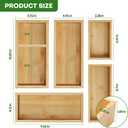 Bamboo Drawer Organizer Set, 5 PCS Multi-Use Individual Wood Storage Organizers, Junk Drawer Divider and Storage Trays Containers for Kitchen, Bathroom, Office Desk, Makeup, Jewelry, Utensils