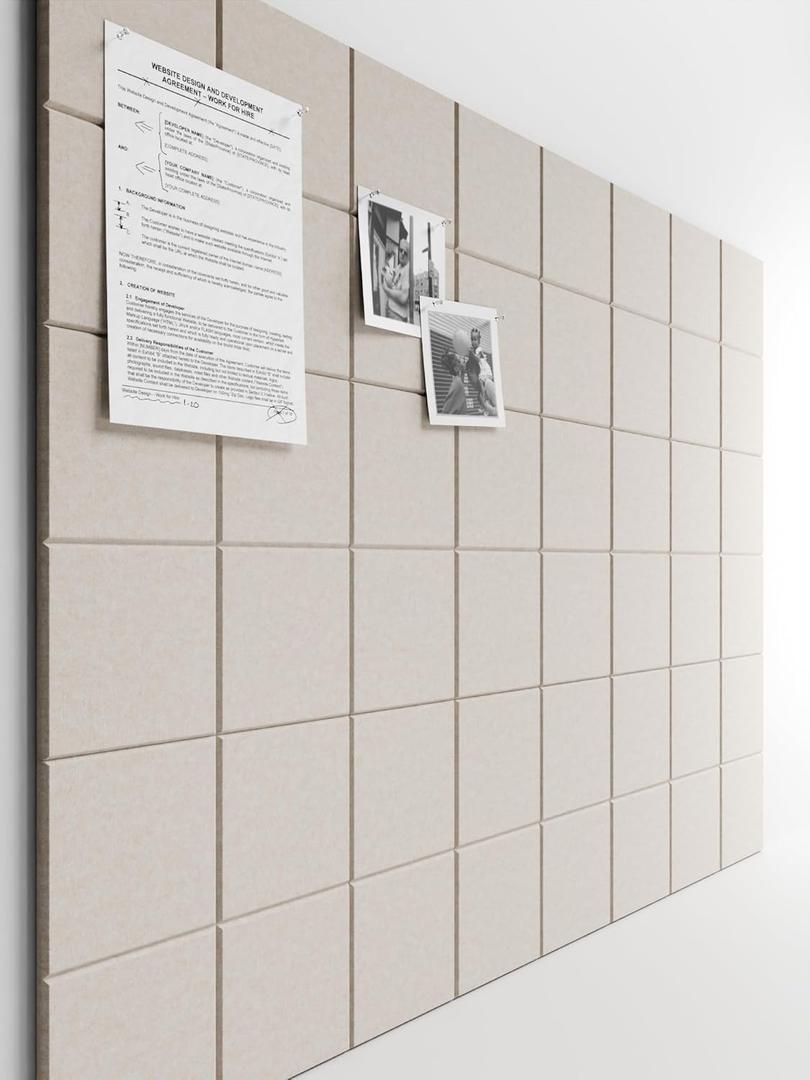 Bumusty Large Cork Board Alternative-47 x35 Felt Bulletin Board Tiles, with 30 Pushpins, 70 Adhesive Tabs, 12-Pack Slat Wall Paneling, Cork Boards for Office Push Pin Board Felt Board-Oatmeal