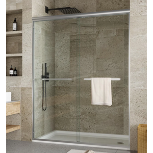 GARVEE Frameless Bypass Shower Door 5/16" (8mm) Glass Thickness Brushed Silver