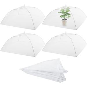 Sawysine 4 Pack Mesh Plant Cover Reusable Screen Cloche Dome Plant Protector Tent Collapsible Umbrella for Outdoor Garden Greenhouse Vegetable Flowers Strawberry from Animals(17 x 17 Inch,White)