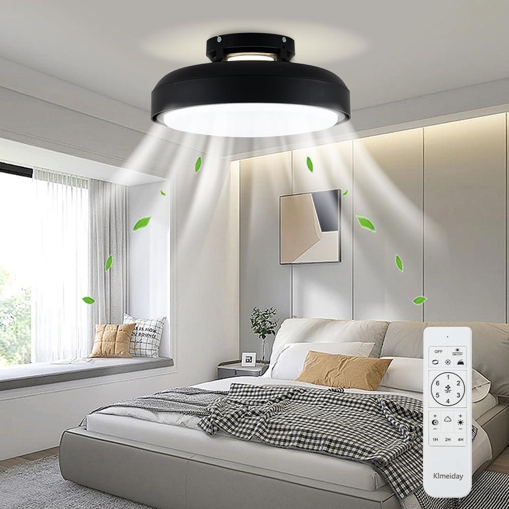 Modern Bladeless Ceiling Fans with Lights and Remote, Reversible, DC Motor 6 Speeds, Stepless dimming and CCT 3000K-6000K LED Lights for Bedroom Kids Room (A10-Black, 17.72IN)