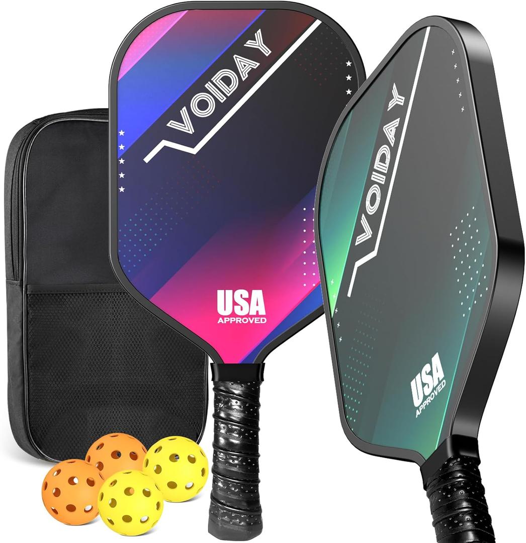 Pickleball Paddles Set of 2, USAPA Approved Fiberglass Pickle Ball Paddles with 4 Pickle Balls, Durable &Lightweight Racket for Beginners, Pros, Men, Women, Adults, Kids (Mix)
