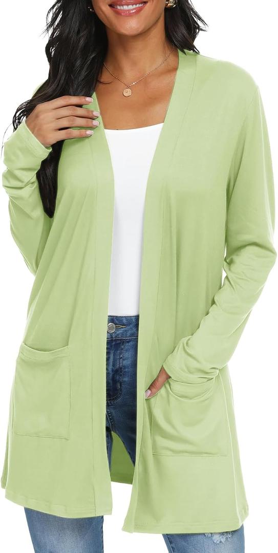 Womens Casual Lightweight with Pocketes Long Sleeve Open Front Cardigan, Large