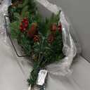 Outdoor Christmas Tree Frosted Urn Filler 2 Set, Pre-lit Artificial Xmas Tree with Cones & Red Berries, Small Christmas Tree with 70 Warm Lights