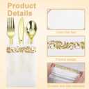 Goodluck 400 PCS Gold Plastic Silverware with Pocket Napkins for 100 Guests, Heavy Duty Disposable Cutlery Set & Linen Feel Napkins, Plastic Flatware with Guest Towels for Wedding, Party and Catering