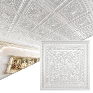 Art3d Drop Ceiling Tiles, Glue up Ceiling Tiles, 2'x2' Plastic Sheet in White (24-Pack, 96 Sq.ft), 24"x24"