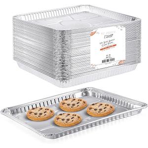 (25 Pack) 1/4 Size Cookie Sheet Baking Cake Pans l 12.8” x 8.9” Disposable Aluminum Foil Trays l Premium Heavy Duty Nonstick Baking Sheets Reusable