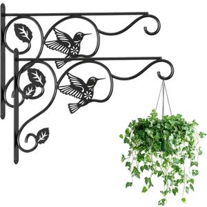 2 Packs Plant Hooks for Hanging, 12 Inch Indoor/Outdoor Metal Wall Black Hangers, Sturdy Plant Bracket for Planters, Wind Chimes, Lanterns, Bird Feeders, Garden, Home, Patio Decor