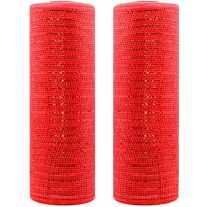 10 Inch x 30 Feet Red Poly Decor Mesh Ribbon Deco Mesh Rolls for Wreaths, Swags Bows Wrapping,Independence Day and Other Holiday Decorating Projects