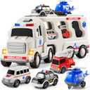 5-in 1 Play Ambulance Toy Vehicle Toddler Truck Toys for 3 4 5 6 7 Year Old Boys - Friction Powered Cars with Light and Sound, Police Car, Fire Truck, Ambulance Car, Birthday Gifts for Kids