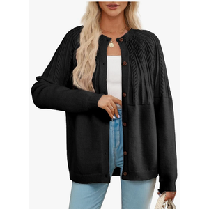 Dokotoo Cardigan Sweaters for Women 2025 Fall Outfits Long Sleeve Crochet Knit Sweaters Size Small, Black 