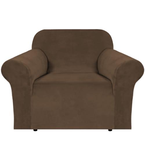 H.VERSAILTEX Stretch Velvet Armchair Cover Couch Covers 1 Cushion Chair Slipcover for Living Room Furniture Cover Crafted from Thick Comfy Rich Velour (Chair 31"-49", Bronze Brown)