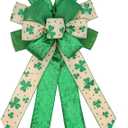 3 x BUVANE St. Patrick's Day Wreath Bow,12 x 20 Inches Large Green Shamrock Irish Holiday Decoration Bow with Streamer Wired Edge Ribbon (Green)