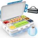 Chilled Snack Box Container with Ice Pack, Portable Travel Food Containers with Lids, Keep Cheese and Fruits Remained Fresh for Hours, Divided Serving Tray for Family Road Trip Beach Picnic(White)