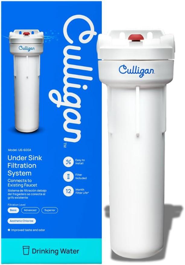 Culligan US-600A Under-Sink Water Filtration System - Water Filter Reduces Chlorine Taste & Odor - Includes D-20A Cartridge, Mounting Hardware & Wrench, 1,000 Gallon Capacity