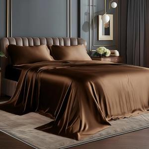 BEDELITE Satin Sheets Twin XL Size Bed Set, Luxury Soft Brown Silky Sheets for Hair and Skin, Similar to Silk Bed Sheets Set 3 Pieces with 1 Deep Pocket Fitted Sheet, 1 Flat Sheet, and 1 Pillowcase
