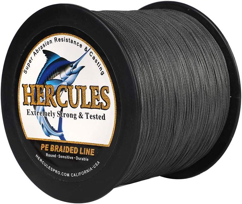 HERCULES Super Cast 1000M 1094 Yards Braided Fishing Line 100 LB Test for Saltwater Freshwater PE Braid Fish Lines Superline 8 Strands - Grey, 100LB (45.4KG), 0.55MM