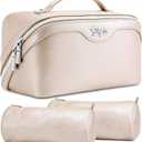 BOYATU Travel Makeup Bag Organizer Cosmetic Bag: 3 Pcs Set Make up Bags for Women with Handle - Waterproof Vegan Leather Toiletry Bags Travel Essentials Pouch with Compartments (C-03-Sliver)