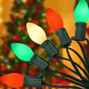 LED Christmas String Lights, 25FT Vintage Multicolor Lights with 27 Red/Green/White Ceramic LED Bulbs, Outdoor String Lights for Christmas Tree Party Backyard - Green