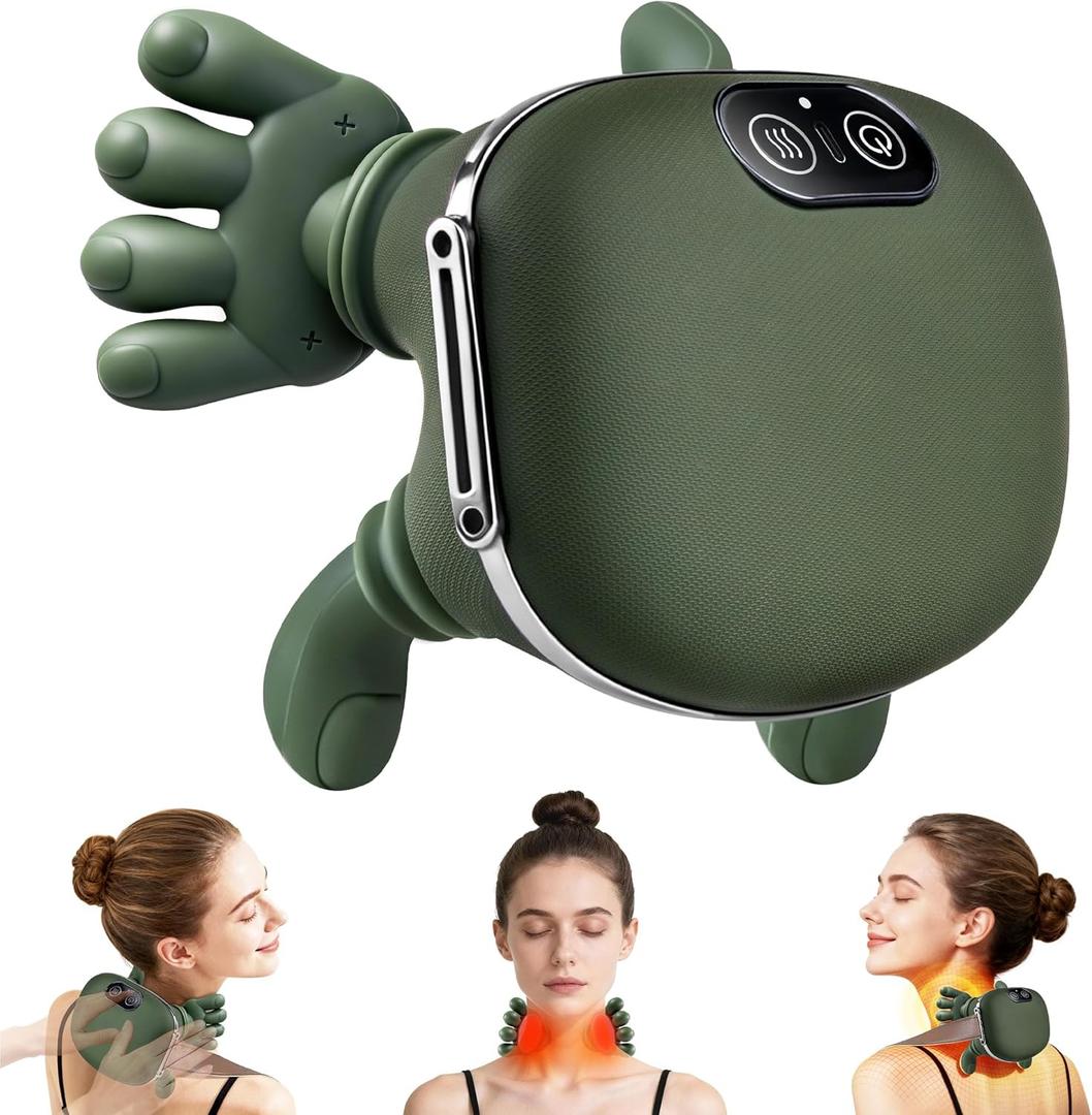 Shoulder and Neck Massager, Bionic Heated Massager, Neck Massager with Fingers, 4D Kneading Massage, Simulates a Real Palm Massage for Comfort, Relax Muscle Tension (Green)