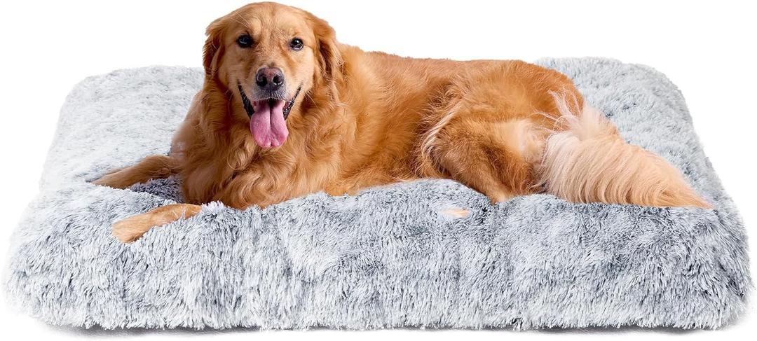 EHEYCIGA Fluffy Dog Crate Bed for Extra Large Dogs, Plush Faux Fur Pad, Calming Anti Anxiety XL Bed for Crate, Washable Soft Warm Dog Mat with Non-Slip Bottom, Grey (41.3 x 27.5)