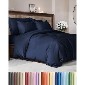 Duvet Cover Full Size Set - Extra Soft Full Duvet Cover 80" x 90" with 2 Pillow Shams - Hotel Luxury, Easy Care & Fade Free w/ Zipper Closures & Ties - All Season, Comfy, Cozy & Breathable (Navy Blue)
