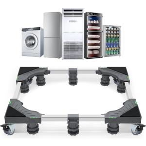 WBD WEIBIDA Upgraded Full-size Washing Machine Base Stand with 4 Locking Wheels & 10 Strong Feet, 24-31" Fridge Stand Adjustable Flat Dolly Cart Mobile Base for Washer, Dryer, Refrigerator, Furniture (Grey-Upgraded 10 Feet 4 Dual Wheels)