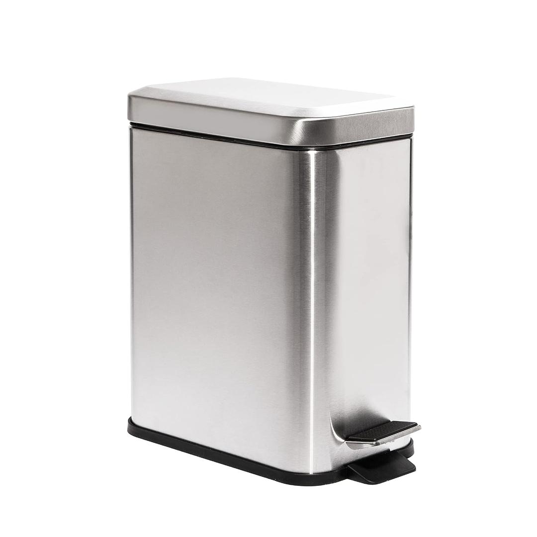 BINO Stainless Steel 1.3 Gallon / 5 Liter Rectangle Step Trash Can, Brushed Steel