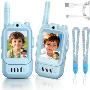 Video Walkie Talkies for Kids, Handheld 2 Pack Rechargeable Video Intercom Kids Walkies Talkies, Indoor Outdoor Toys for Family Games, Outside, Camping, Hiking for Boys Girls Ages 3-12 (Blue/ Blue)