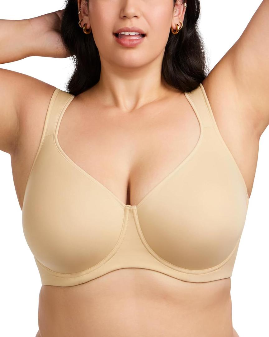 HSIA Bras for Women Minimizer Full Coverage, Plus Size T Shirt Unlined Underwire Smooth Bra, Seamless Cups Joan Ultimate Soft, Beige, 40C