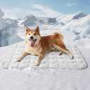 Bedsure Cooling Mat for Large Dogs, Q-Max>0.5 Thin Breathable Cold Crate Pad for Pet, Portable Washable Kennel Bed for Summer Active Dog with Chill Cool Soothing Fabric to Rapid Cooling, 35x23, Grey