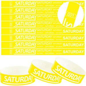 Henoyso 600 Pcs Saturday Paper Wristbands Event Admission Paper Bracelets Numbered Waterproof Party Armbands for Events Day of The Week(Yellow)