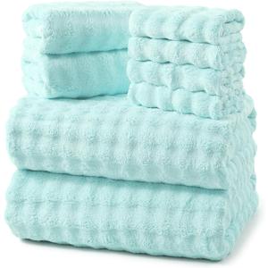 REDKISS 8-Piece Soft Bath Towel Sets, Extra Large 2 Bath Sheet (3570 in), 2 Hand Towel, 4 Washcloth, Microfiber Quick Dry & Absorbent, Aqua Towels for Bathroom